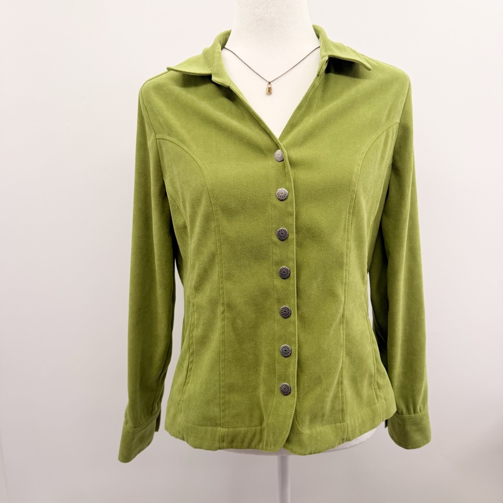 Vintage 90s Faux Suede Snap Front Shacket in Moss Green Size Small - Picture 2 of 7